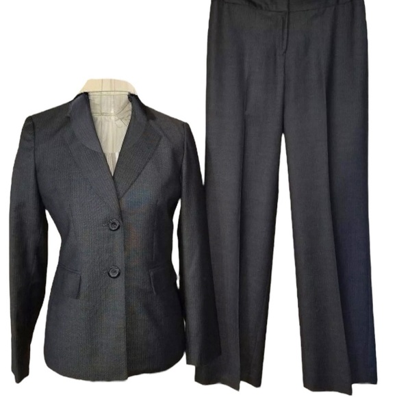Nine West x Kasper Brown Tailored Pantsuit Polish Trousers Fitted Blazer Refined - Picture 1 of 16